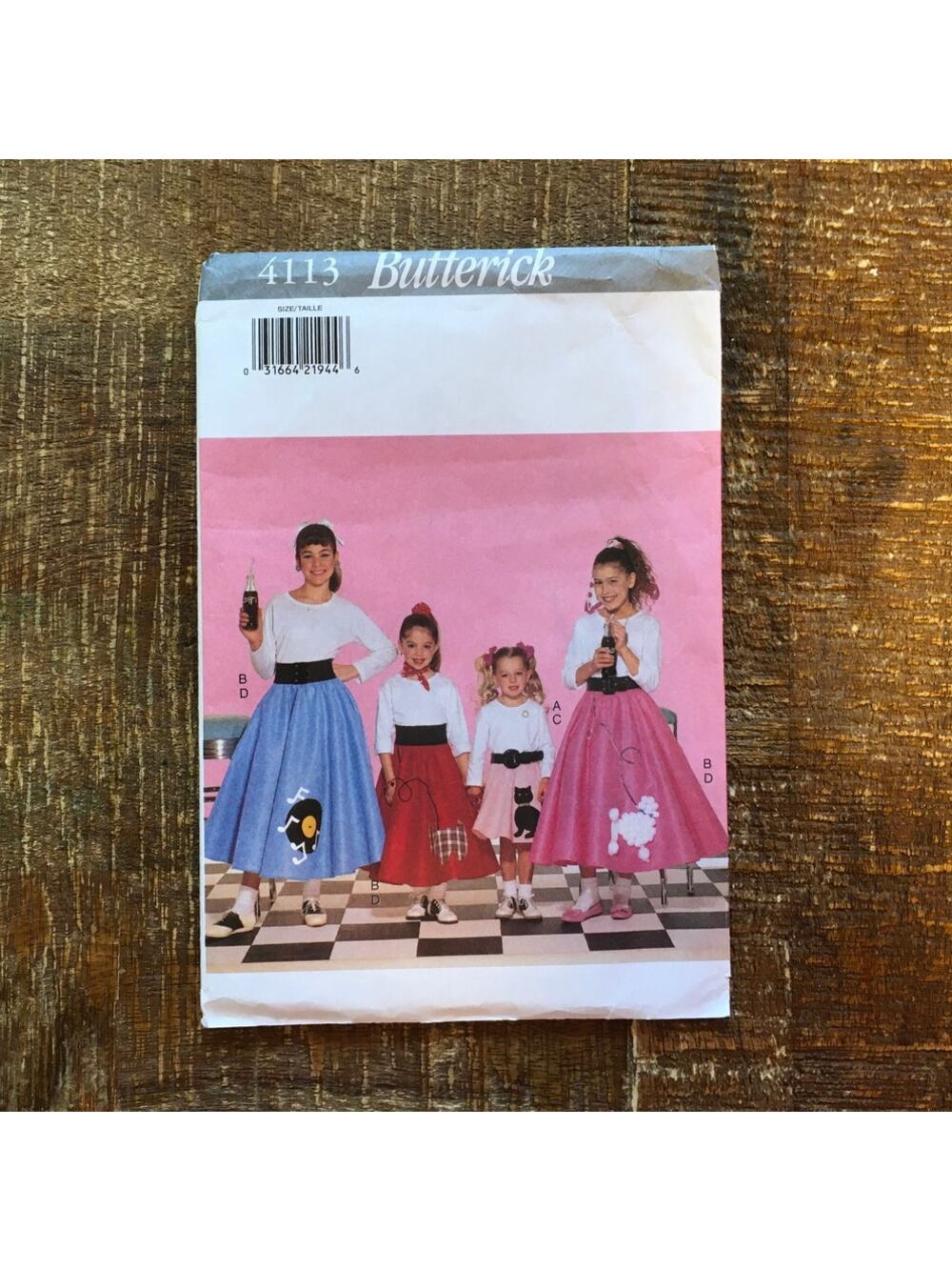 Butterick Sewing Pattern 4113 Girls Costume 1950s Poodle Circle Skirt 4-14 UNCUT